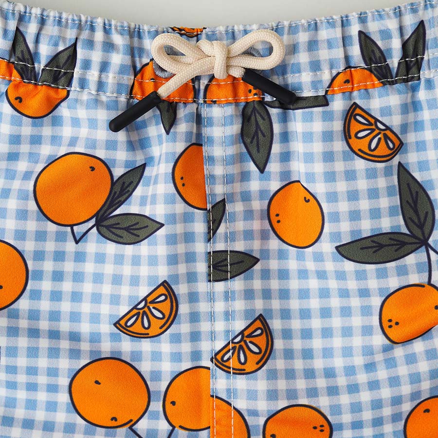 Men UV Swim Short Corsica - orange blue gingham