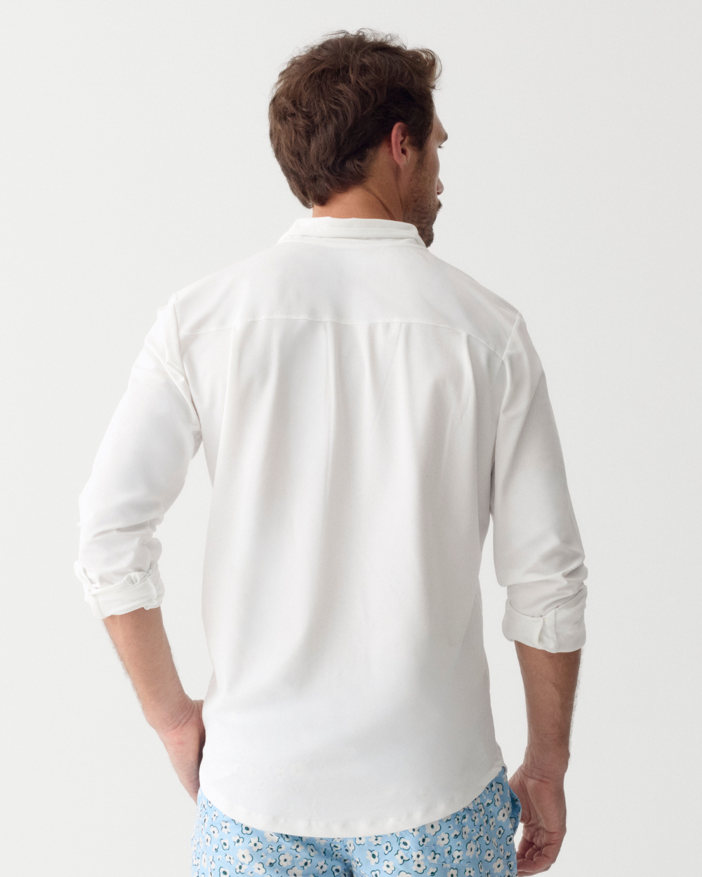 Men UV Classic Button Shirt Bar White