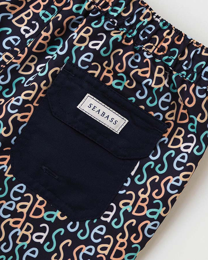 Boy UV Swim Short Hollywood - navy logo print